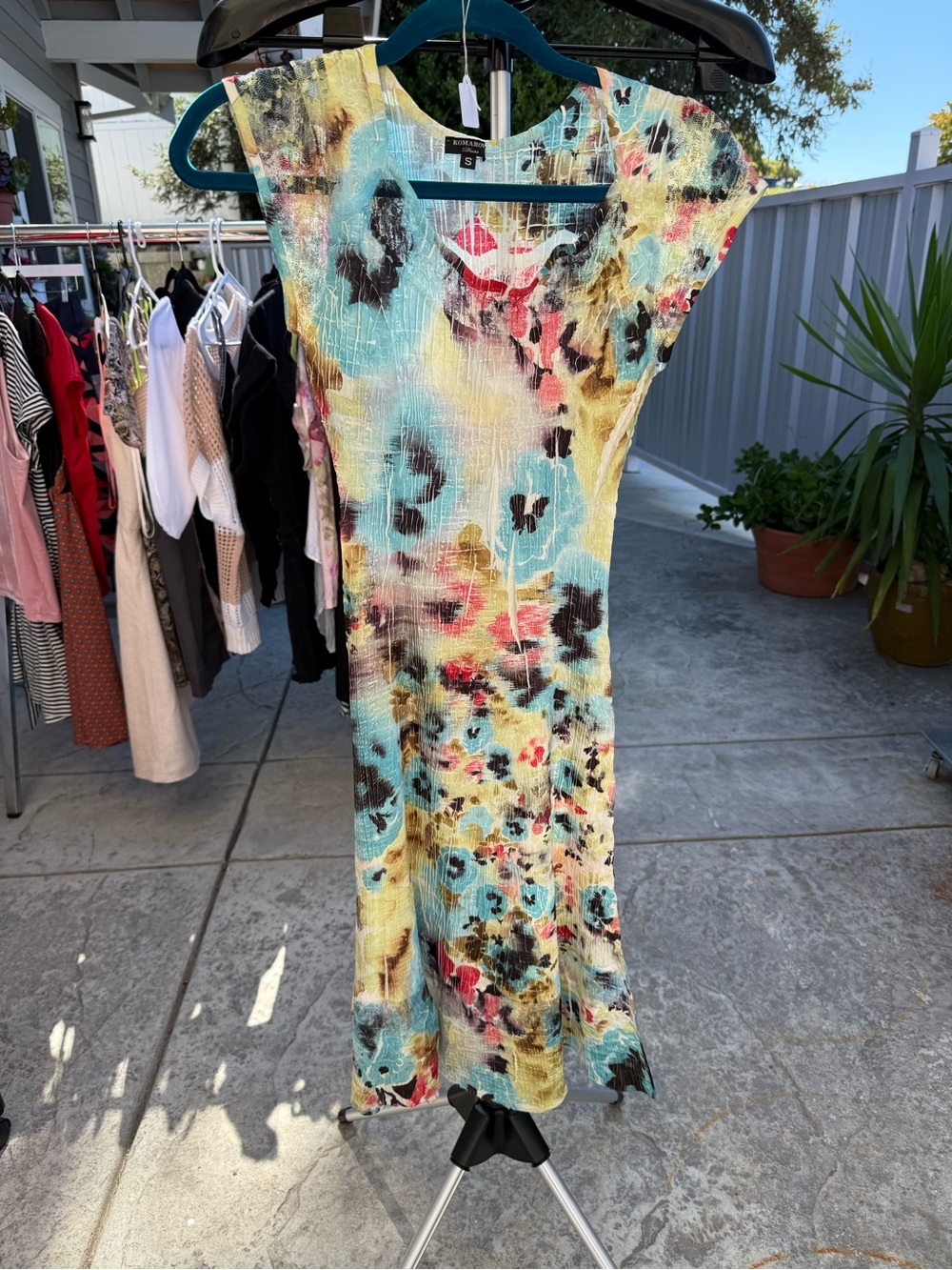 Komarov Yellow & Aqua Floral Maxi Dress